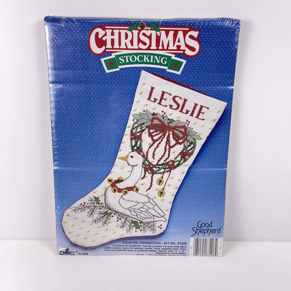 Vtg 1988 Good Shepherd White Goose Christmas Stocking Cross Stitch Kit 87206 NEW